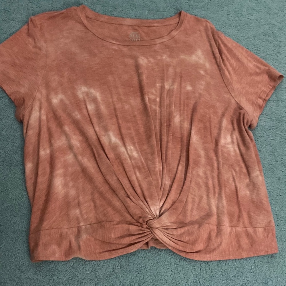 Burnt orange front twist tie blouse